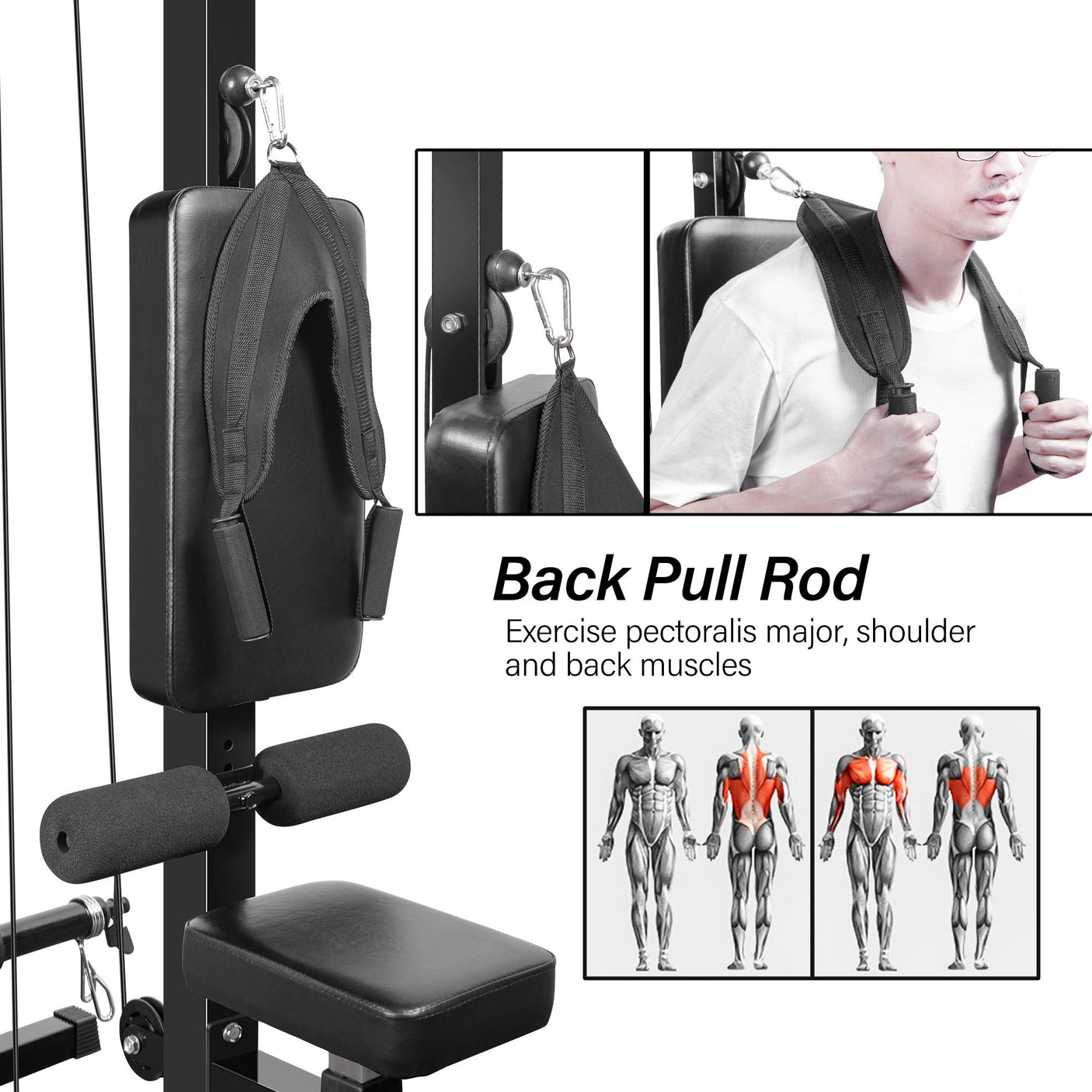 Home Gym Fitness LAT Pulldown and Low Row Cable Machine