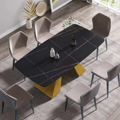 70.87"Modern artificial stone black curved golden metal leg dining table - can accommodate 6 - 8 people - W1535S00097 - image - 1