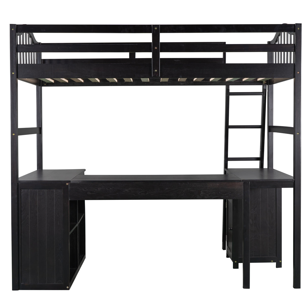 Twin size Loft Bed with Drawers, Cabinet, Shelves and Desk, Wooden Loft Bed with Desk - Espresso(OLD SKU :LP000505AAP) - Home Elegance USA