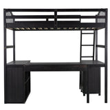 Twin size Loft Bed with Drawers, Cabinet, Shelves and Desk, Wooden Loft Bed with Desk - Espresso(OLD SKU :LP000505AAP) - Home Elegance USA