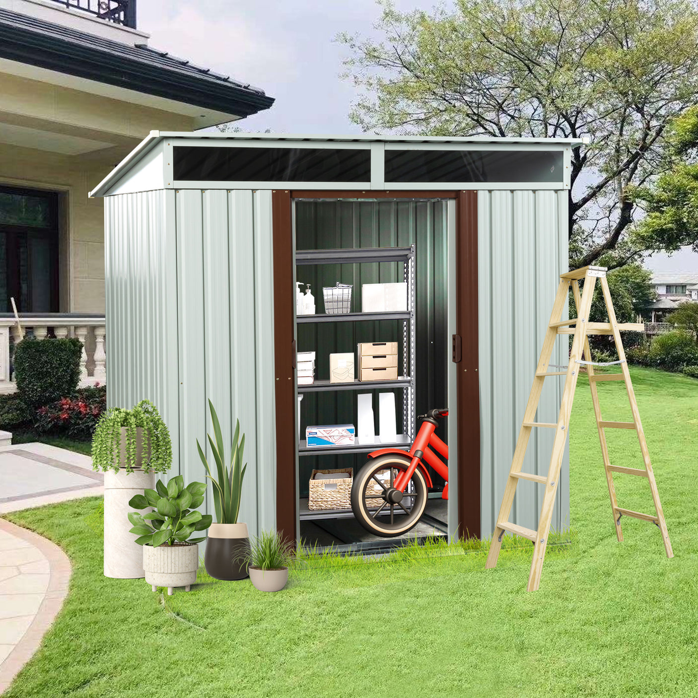 6ft x 5ft Outdoor Metal Storage Shed White