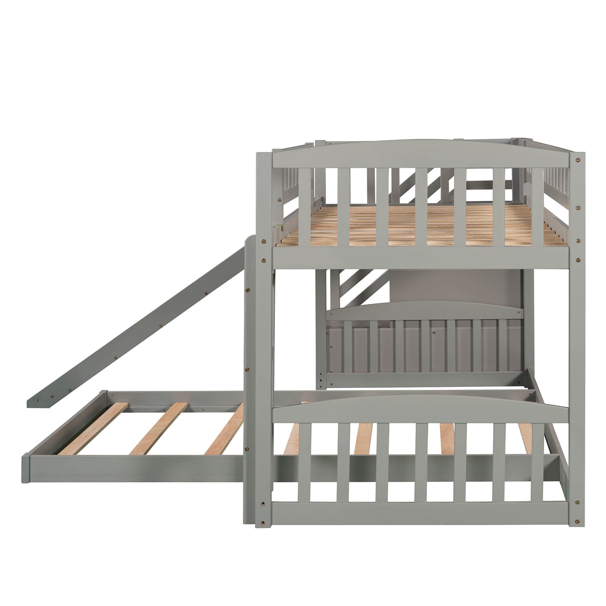 Stairway Twin over Twin Bunk Bed with Two Drawers and Slide, Gray(OLD SKU :LP000156AAE) - Home Elegance USA