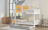 Full over Full Bunk Bed with Twin Size Trundle , Farmhouse Bed with Storage Box and Drawer - Yellow - Home Elegance USA