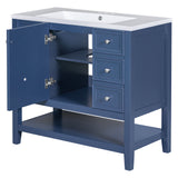 36" Bathroom Vanity with Sink Combo, One Cabinet and Three Drawers, Solid Wood and MDF Board, Blue