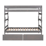 Twin over Twin Wood Bunk Bed with 2 Drawers, Gray - Home Elegance USA