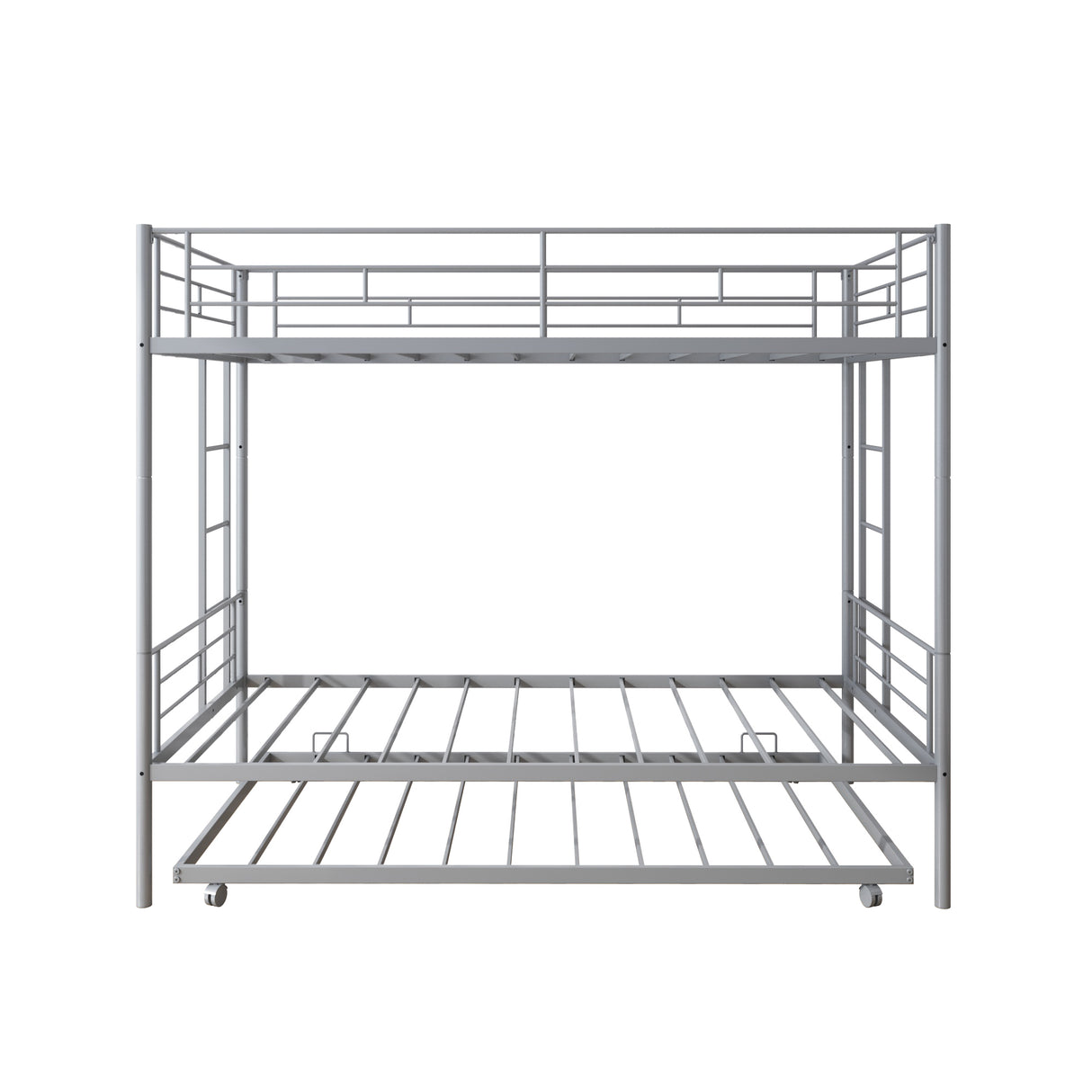 Twin Over Twin Metal Bunk Bed with Trundle Heavy Duty Twin Size Metal Bunk Beds Frame with 2 Side Ladders Convertible Bunkbed with Safety Guard Rails,No Box Spring Needed (Black/Silver) - Home Elegance USA