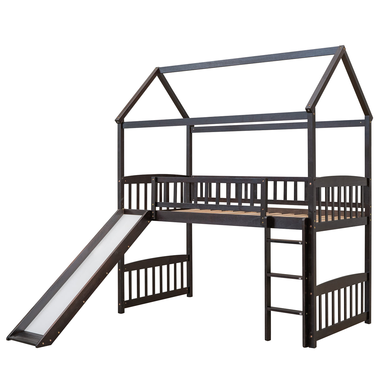 Twin Loft Bed with Slide, House Bed with Slide,Espresso(OLD SKU :LT000212AAP) - Home Elegance USA