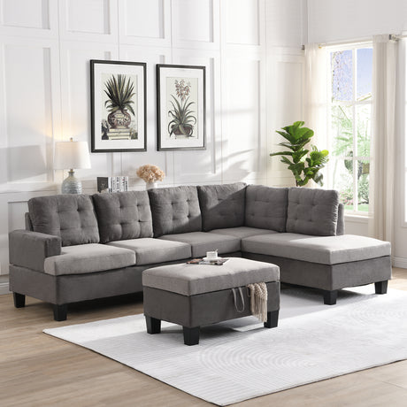 Sofa Set  for Living Room with Chaise Lounge and Storage Ottoman Living Room Furniture  Gray - Home Elegance USA