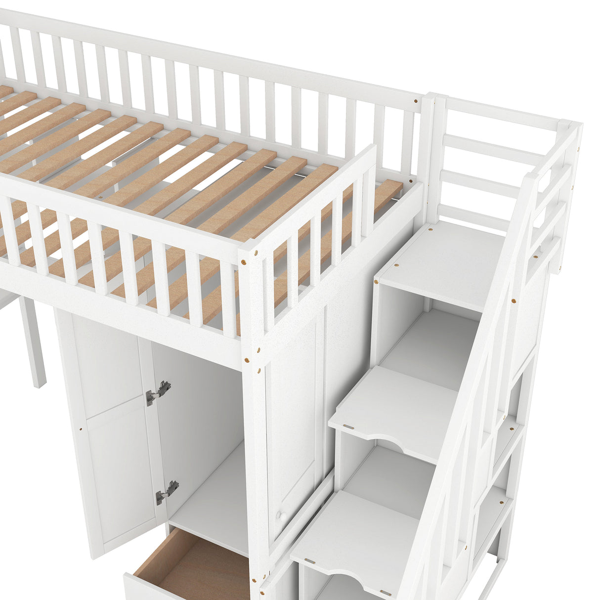 Twin size Loft Bed with Bookshelf,Drawers,Desk,and Wardrobe-White - Home Elegance USA