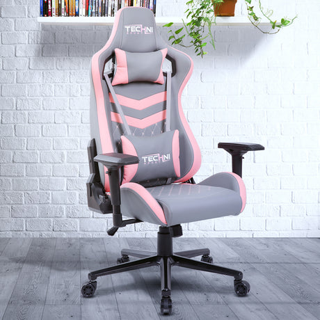 Techni Sport TS-83 Ergonomic High Back Racer Style PC Gaming Chair, Grey/Pink - Home Elegance USA