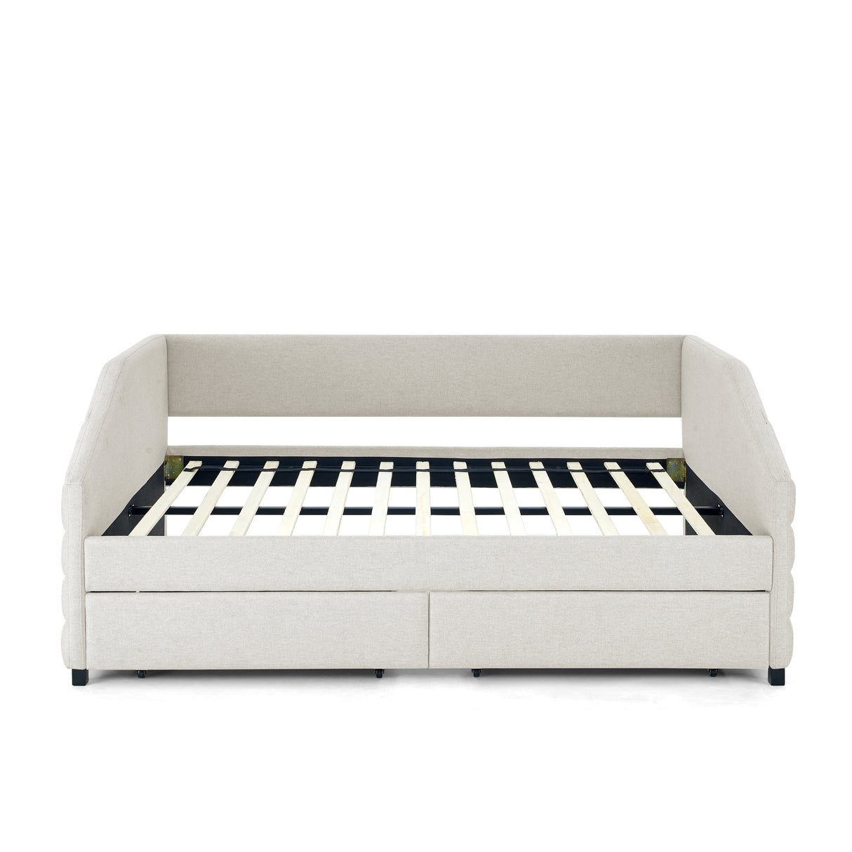 Full Size Daybed with Two Drawers Trundle Upholstered Tufted Sofa Bed, Linen Fabric, Beige (82.5"x58"x34")