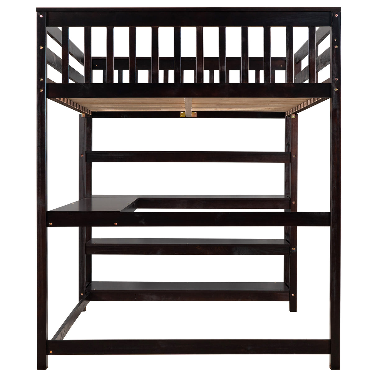 Full Size Loft Bed with Storage Shelves and Under-bed Desk, Espresso(OLD SKU:SM000246AAP-1) - Home Elegance USA