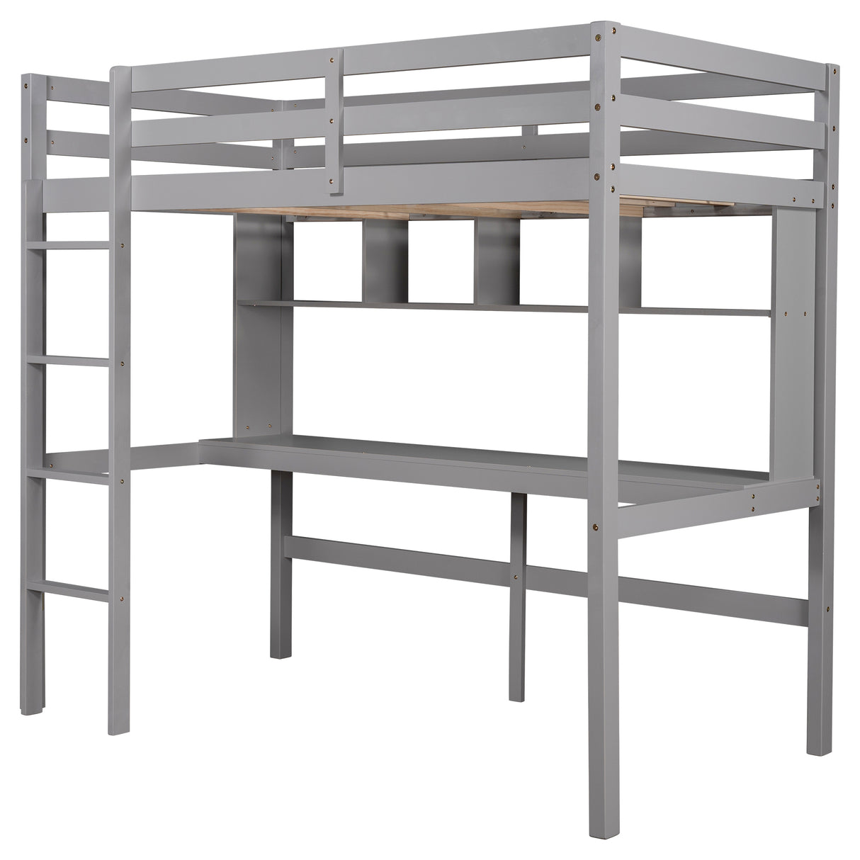 Twin Size Loft Bed with Convenient Desk, Shelves, and Ladder, White(Similar SKU:SM001302AAE) - Home Elegance USA