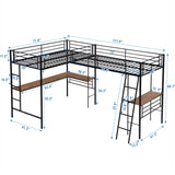 Twin Size Metal Loft Bed with Two Built-in Desks,Black - Home Elegance USA