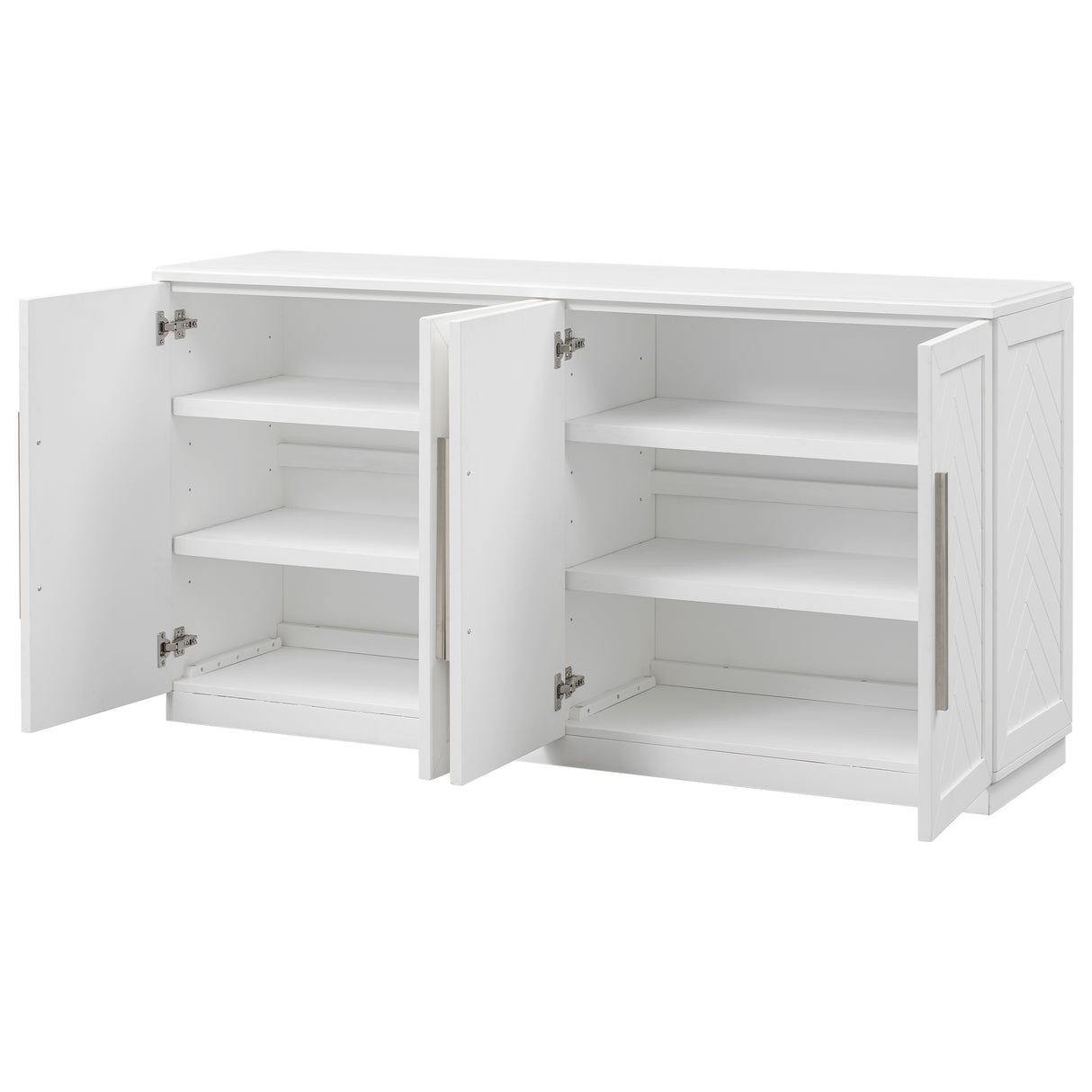 TREXM Sideboard with 4 Doors Large Storage Space Buffet Cabinet with Adjustable Shelves and Silver Handles for Kitchen, Dining Room, Living Room (White) - Home Elegance USA