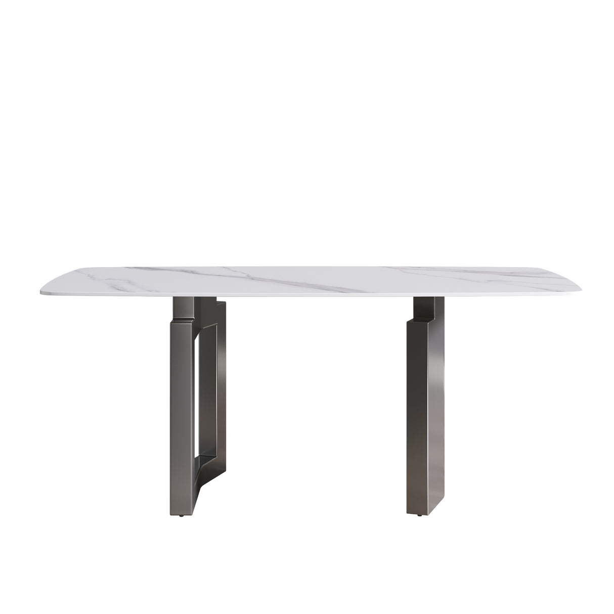 70.87"Modern artificial stone white curved black metal leg dining table-can accommodate 6-8 people - Home Elegance USA