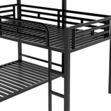 L-shaped Metal Triple Twin Size Bunk Bed, Black(OLD SKU:SM000605AAB) - Home Elegance USA