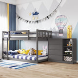 Twin over Twin Bunk Bed with 4 Drawers and 3 Shelves-Gray（OLD SKU: LP000067AAE） - Home Elegance USA