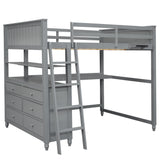 Full size Loft Bed with Drawers and Desk, Wooden Loft Bed with Shelves - Gray(OLD SKU:LT000529AAE) Home Elegance USA