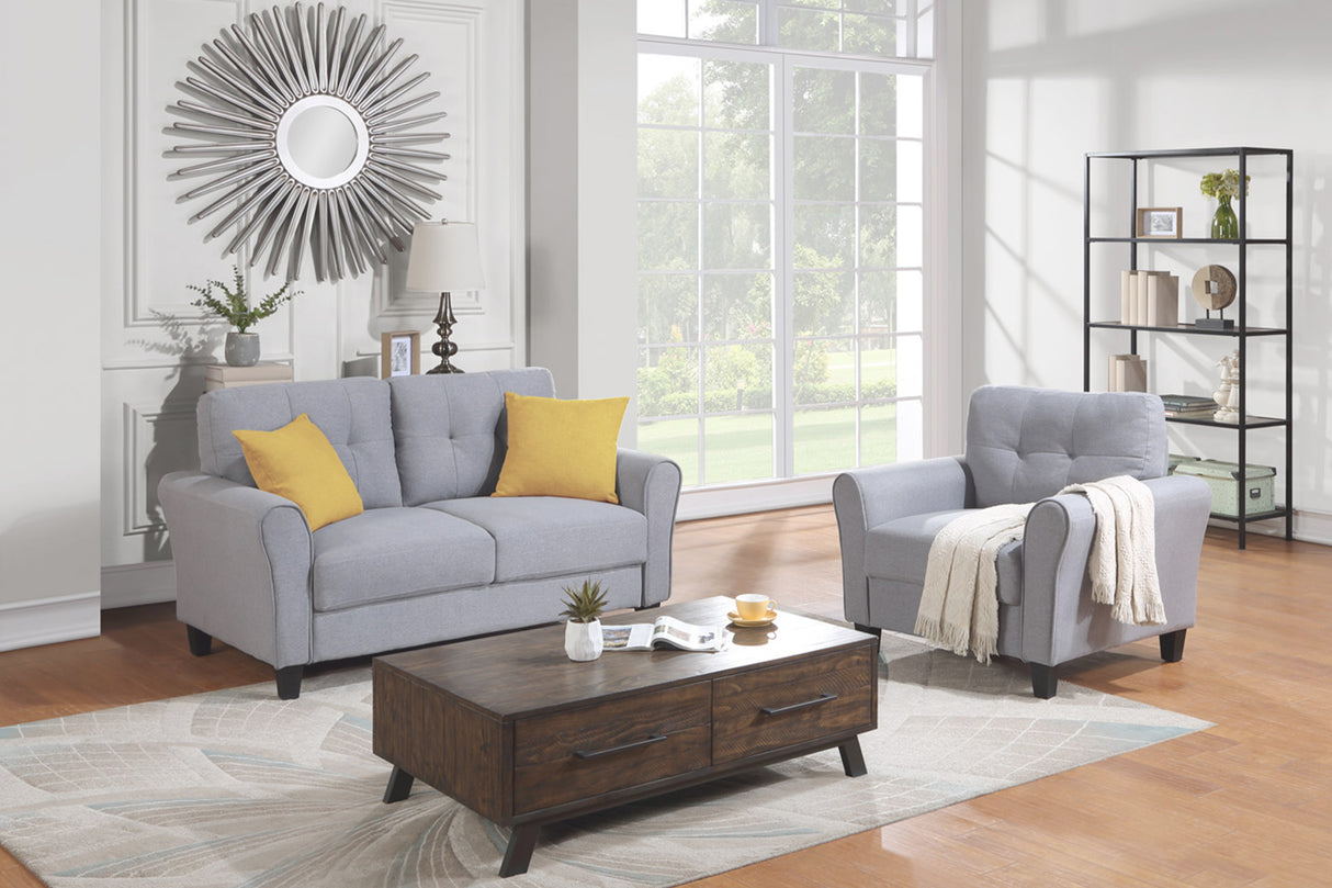 Modern Living Room Sofa Set Linen Upholstered Couch Furniture for Home or Office ,Light Grey-Blue,(1+2 Seat,Old Sku:SG000365AAA) Home Elegance USA