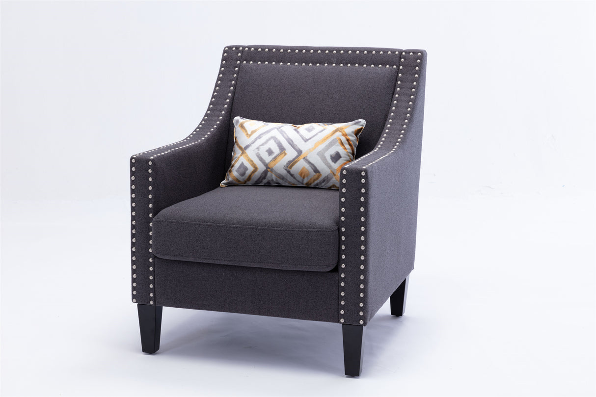 COOLMORE  accent armchair living room chair  with nailheads and solid wood legs Charcoal  linen - Home Elegance USA
