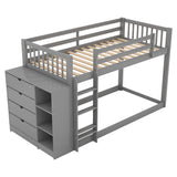 Twin over Twin Bunk Bed with Attached Cabinet and Shelves Storage ,Gray (OLD SKU:GX000513AAE) - Home Elegance USA