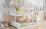 Twin over Full House Bunk Bed with Built-in Ladder,White - Home Elegance USA