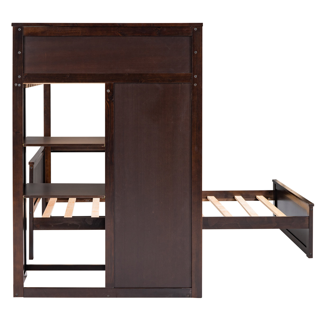 Twin size Loft Bed with a Stand-alone bed, Shelves,Desk,and Wardrobe-Espresso - Home Elegance USA