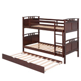 Twin-Over-Twin Bunk Bed with Twin size Trundle , Separable Bunk Bed for Bedroom - Espresso - Home Elegance USA