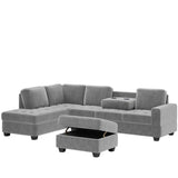 Orisfur. Modern Sectional Sofa with Reversible Chaise, L Shaped  Couch Set with Storage Ottoman and Two Cup Holders for Living Room - Home Elegance USA