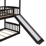 Twin Over Twin Bunk Bed with Drawers and Slide, House Bed with Slide,Espresso(OLD SKU :LT000215AAP) - Home Elegance USA