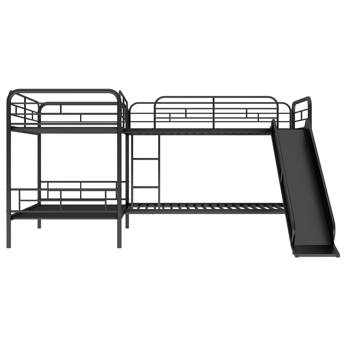 Twin Size L-Shaped Bunk Bed with Slide and Ladder, Black(OLD SKU:GX000615AAB) - Home Elegance USA