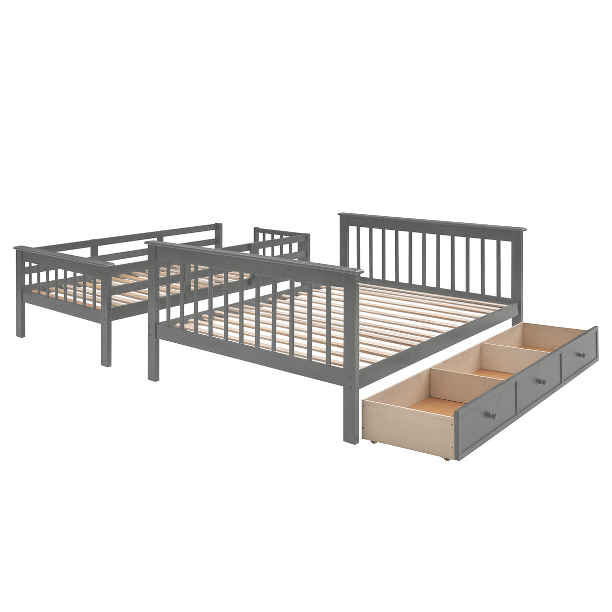 Stairway Twin-Over-Full Bunk Bed with Drawer, Storage and Guard Rail for Bedroom, Dorm, for Adults, Gray color(Old SKU: LP000219AAE) Home Elegance USA