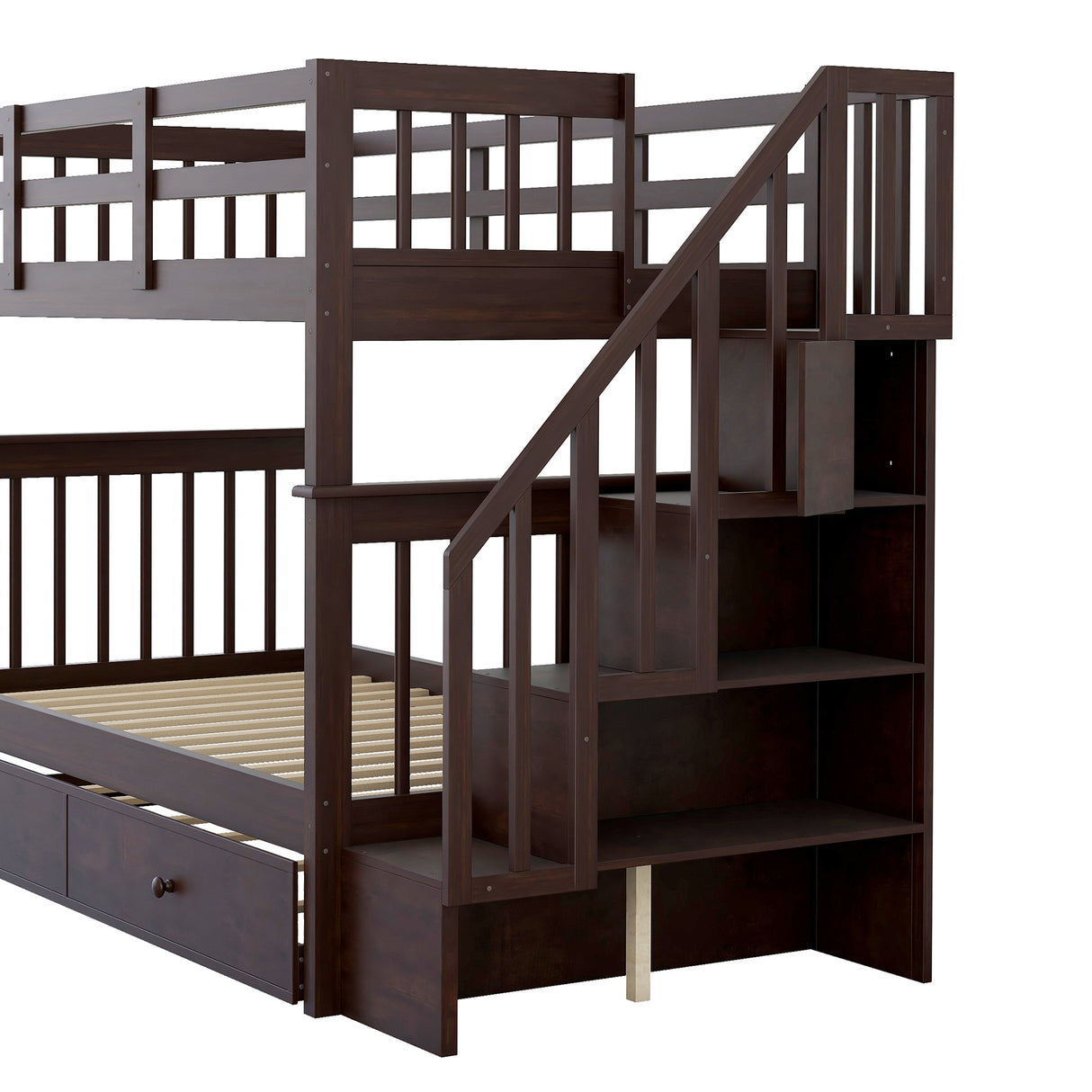 Stairway Twin-Over-Twin Bunk Bed with Twin size Trundle for Bedroom, Dorm, Adults, Espresso( old sku: LP000209AAP ) - Home Elegance USA