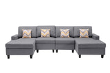 Nolan Gray Linen Fabric 4Pc Double Chaise Sectional Sofa with Pillows and Interchangeable Legs - Home Elegance USA