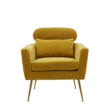 29.5"W Modern Chenille Accent Chair Armchair Upholstered Reading Chair Single Sofa Leisure Club Chair with Gold Metal Leg and Throw Pillow for Living Room Bedroom Dorm Room Office, Mustard Chenille - Home Elegance USA