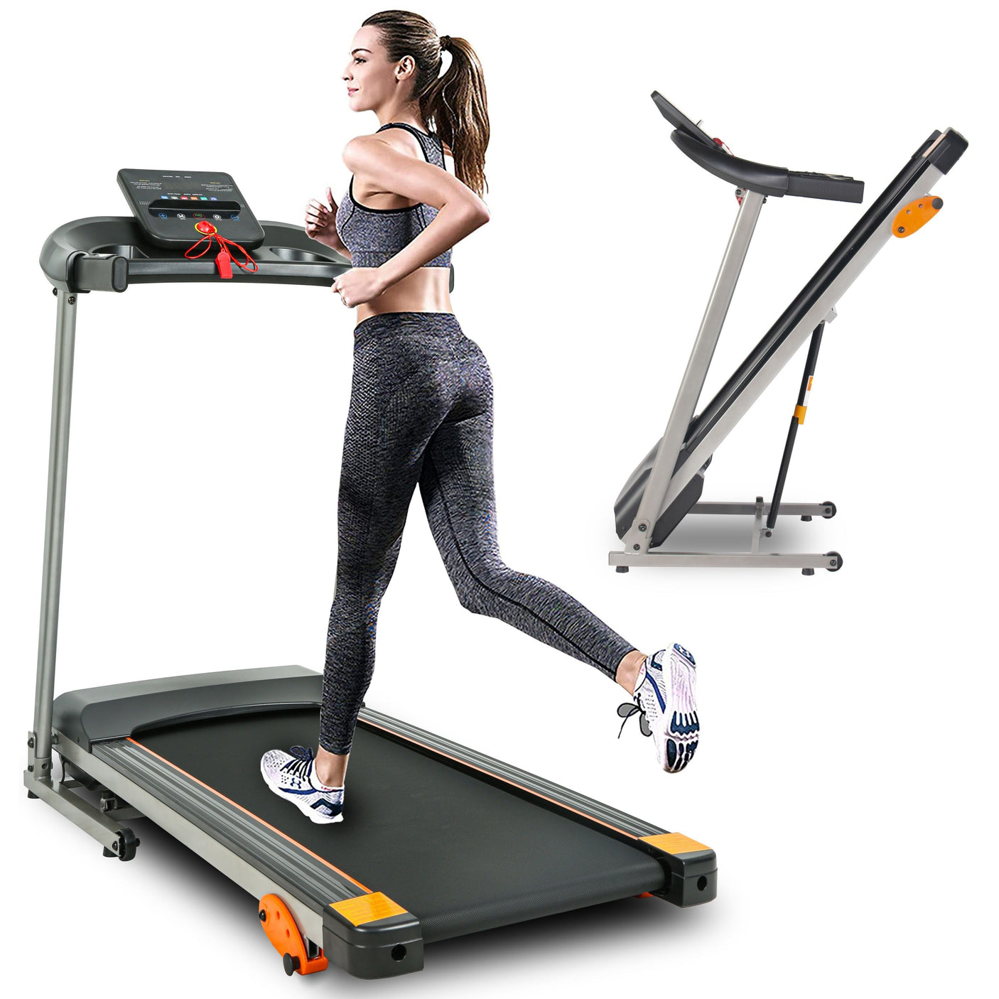 Electric Treadmill with LCD for Home Foldable 2.5HP 12KM/H, Bluetooth Music Cup, Holder Heart Rate Sensor, Cardio Exercise Machine, Walking Running Machine for Indoor Home Gym Exercise Fitness, Black