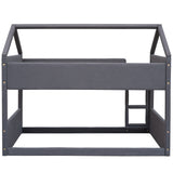 Twin Size Upholstery House Bunk Bed with Headboard and Footboard,Grey - Home Elegance USA