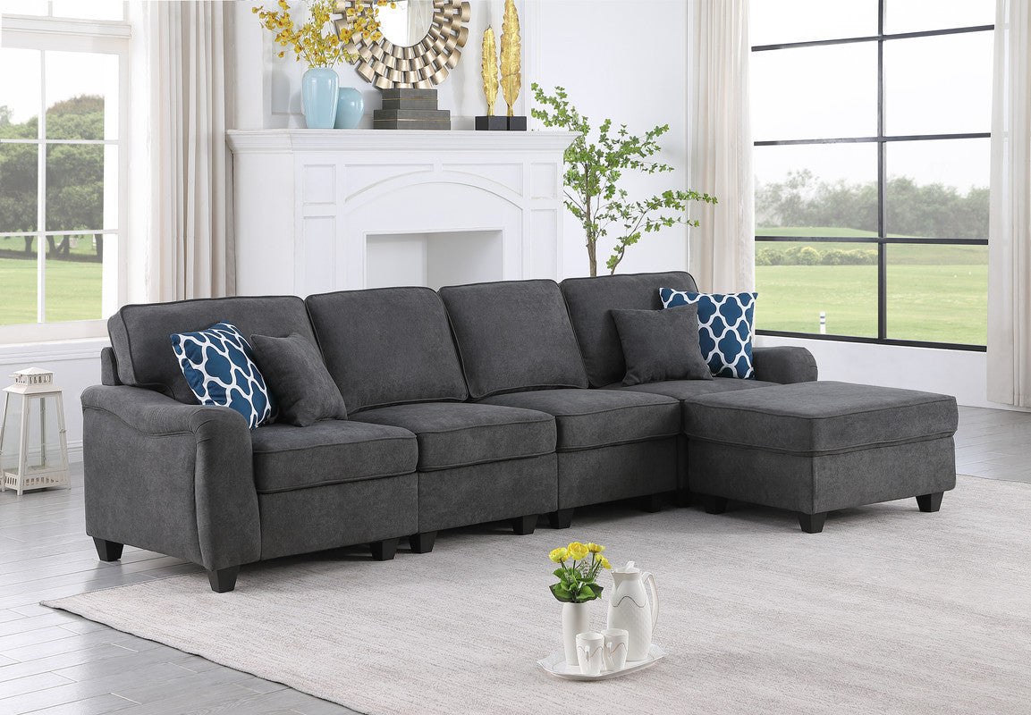 Leo Dark Gray Woven 5 Seater Sofa and Ottoman Home Elegance USA