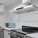 30 inch Wall Mounted Stainless Steel Range Hood with One Motor, LED Screen Finger Touch Control