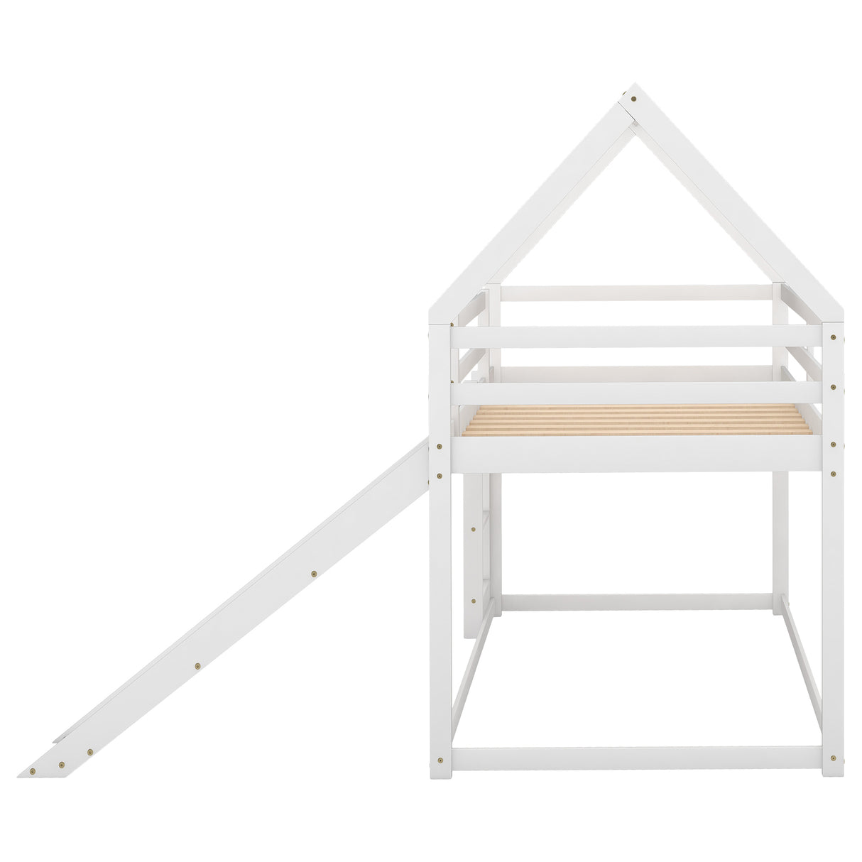 Twin Size Bunk House Bed with Slide and Ladder,White - Home Elegance USA