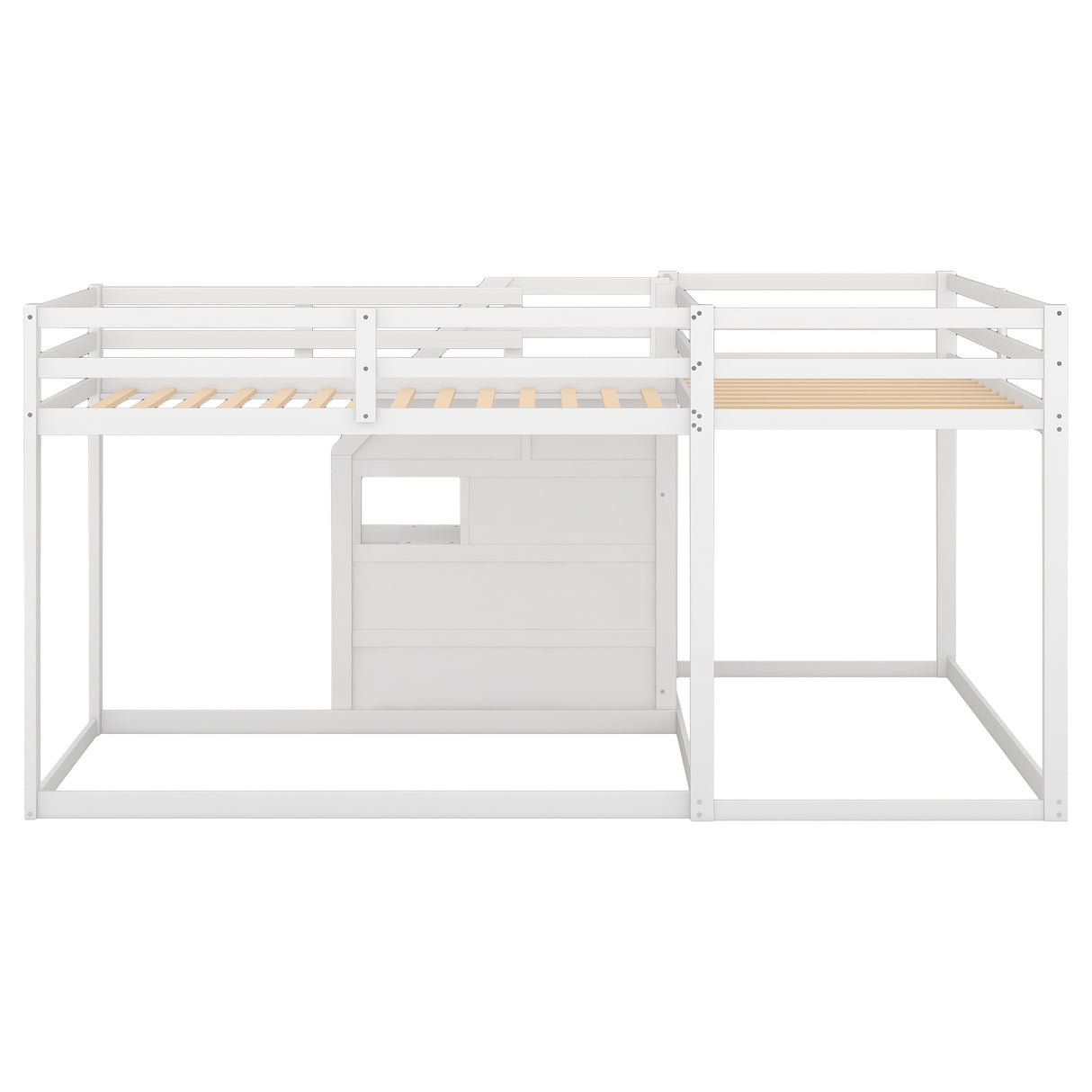 Twin over Twin L-Shaped Bunk Bed with Built-in Middle Staircase,White - Home Elegance USA