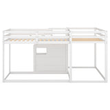 Twin over Twin L-Shaped Bunk Bed with Built-in Middle Staircase,White - Home Elegance USA