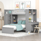 Twin size Loft Bed with a Stand-alone bed, Shelves,Desk,and Wardrobe-Gray - Home Elegance USA