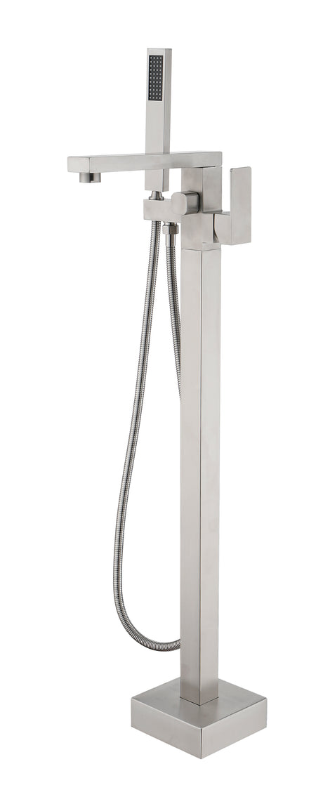 Freestanding Bathtub Faucet Tub Filler Brushed Nickel Floor Mount Bathroom Faucets Brass Single Handle with Hand Shower