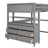 Full size Loft Bed with Drawers and Desk, Wooden Loft Bed with Shelves - Gray(OLD SKU:LT000529AAE) Home Elegance USA