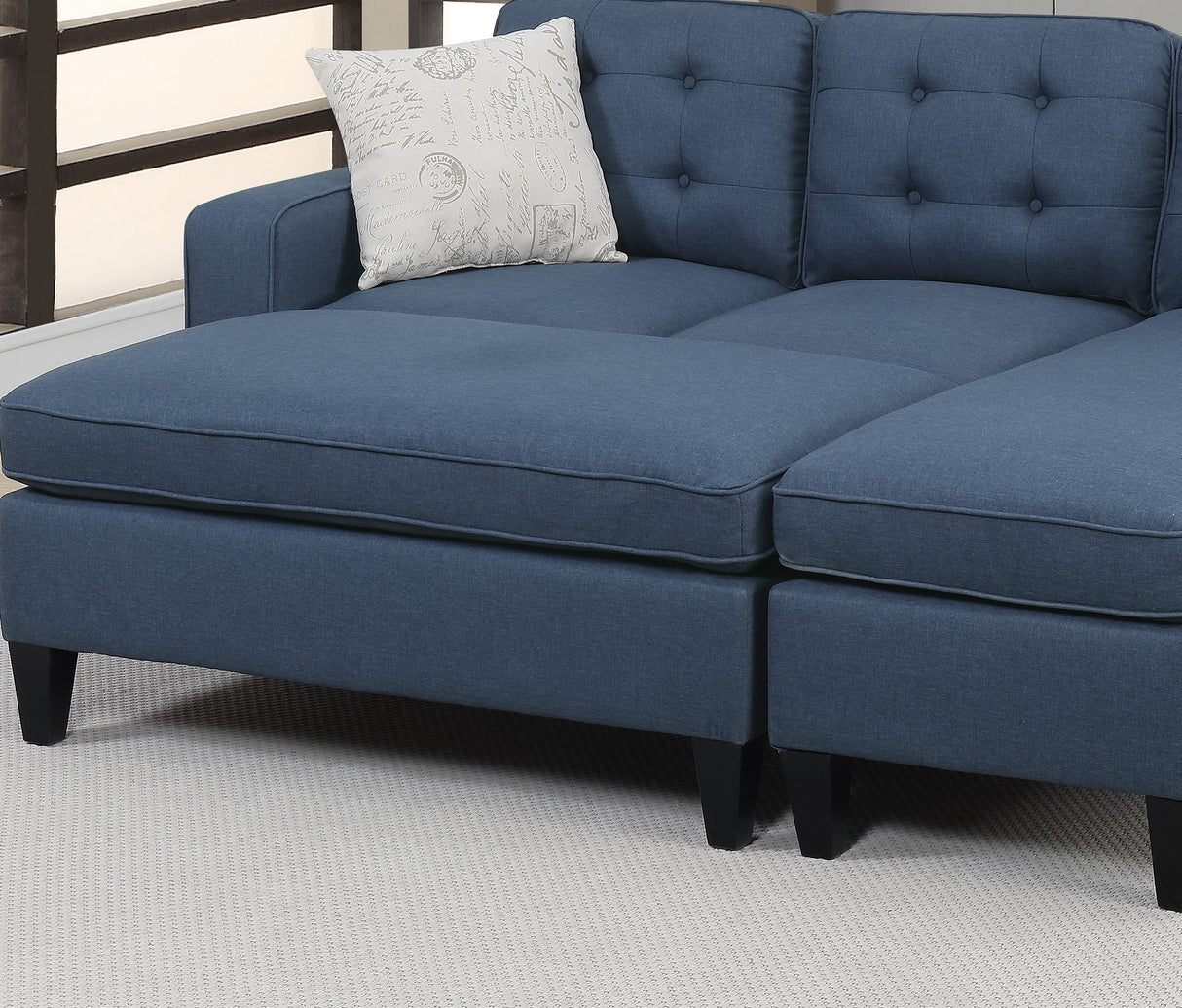 Reversible 3pc Sectional Sofa Set Navy Tufted Polyfiber Wood Legs Chaise Sofa Ottoman Pillows Cushion Couch - Home Elegance USA