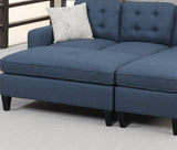 Reversible 3pc Sectional Sofa Set Navy Tufted Polyfiber Wood Legs Chaise Sofa Ottoman Pillows Cushion Couch - Home Elegance USA