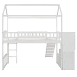 Twin Loft Bed with Two Drawers and Slide, House Bed with Slide, White (Old SKU: LP000130AAK) - Home Elegance USA