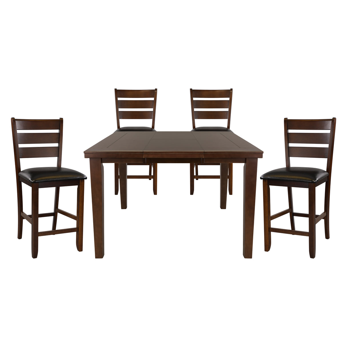 Contemporary Dining 5pc Set Counter Height Table w Self-Storing Extension Leaf and 4x Counter Height Chairs Dark Oak Finish Dining Room Furniture - Home Elegance USA